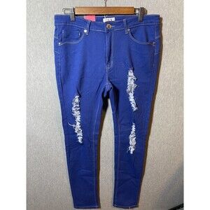 SAZA Women's Royal Blue Distressed Skinny Jeans Size 15 Stretch Denim